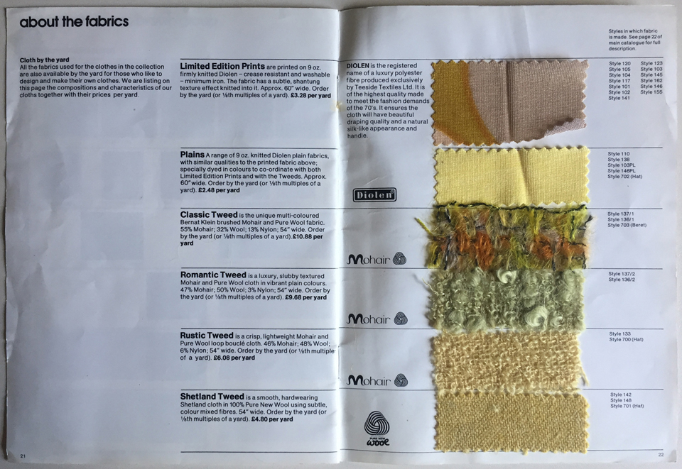 Fabric samples in the Colour Book. 