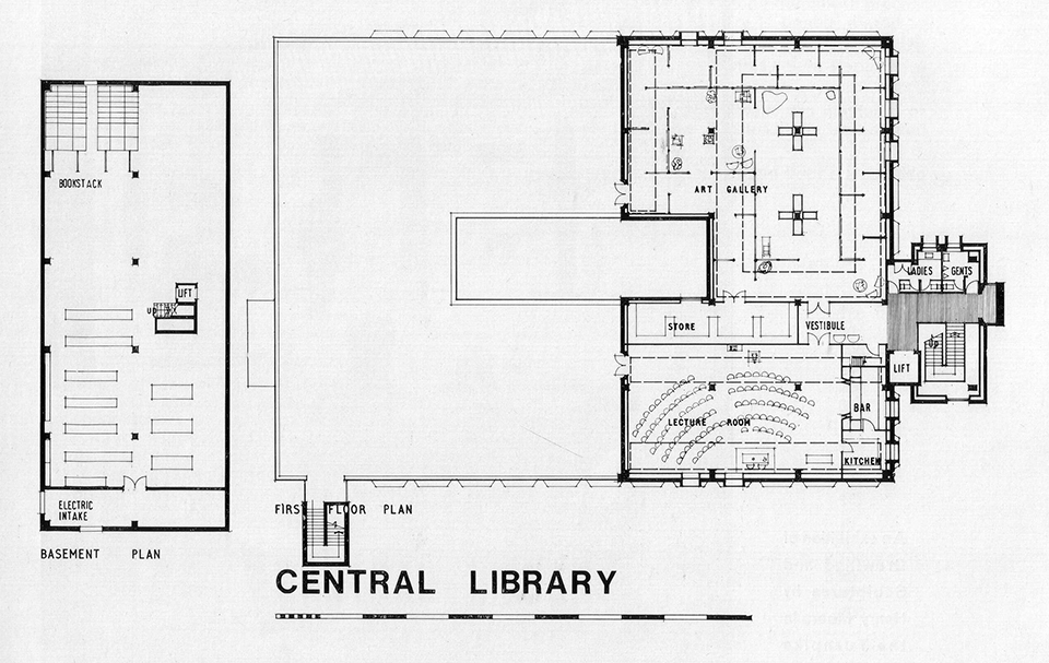 Basement and first floor plans.