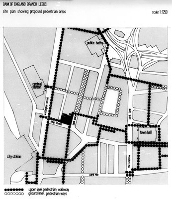 Site plan showing proposed pedestrian routes.
