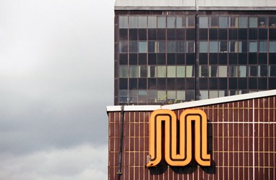 'M'. Former GMPTE logo at head of car park stair core.